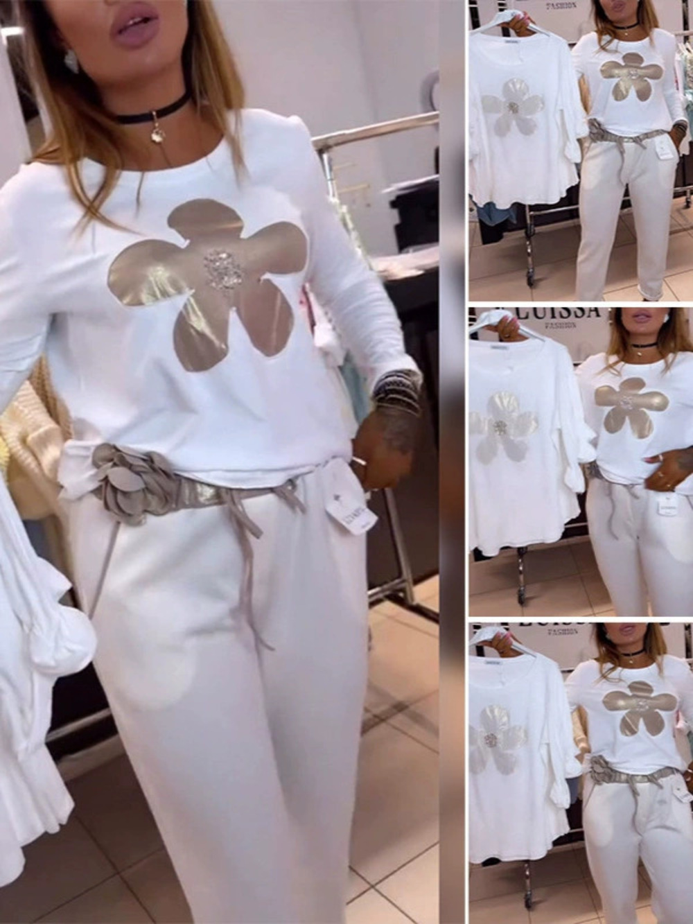 ZARA White Floral Print Designer Loose Casual Long Sleeve Tshirt